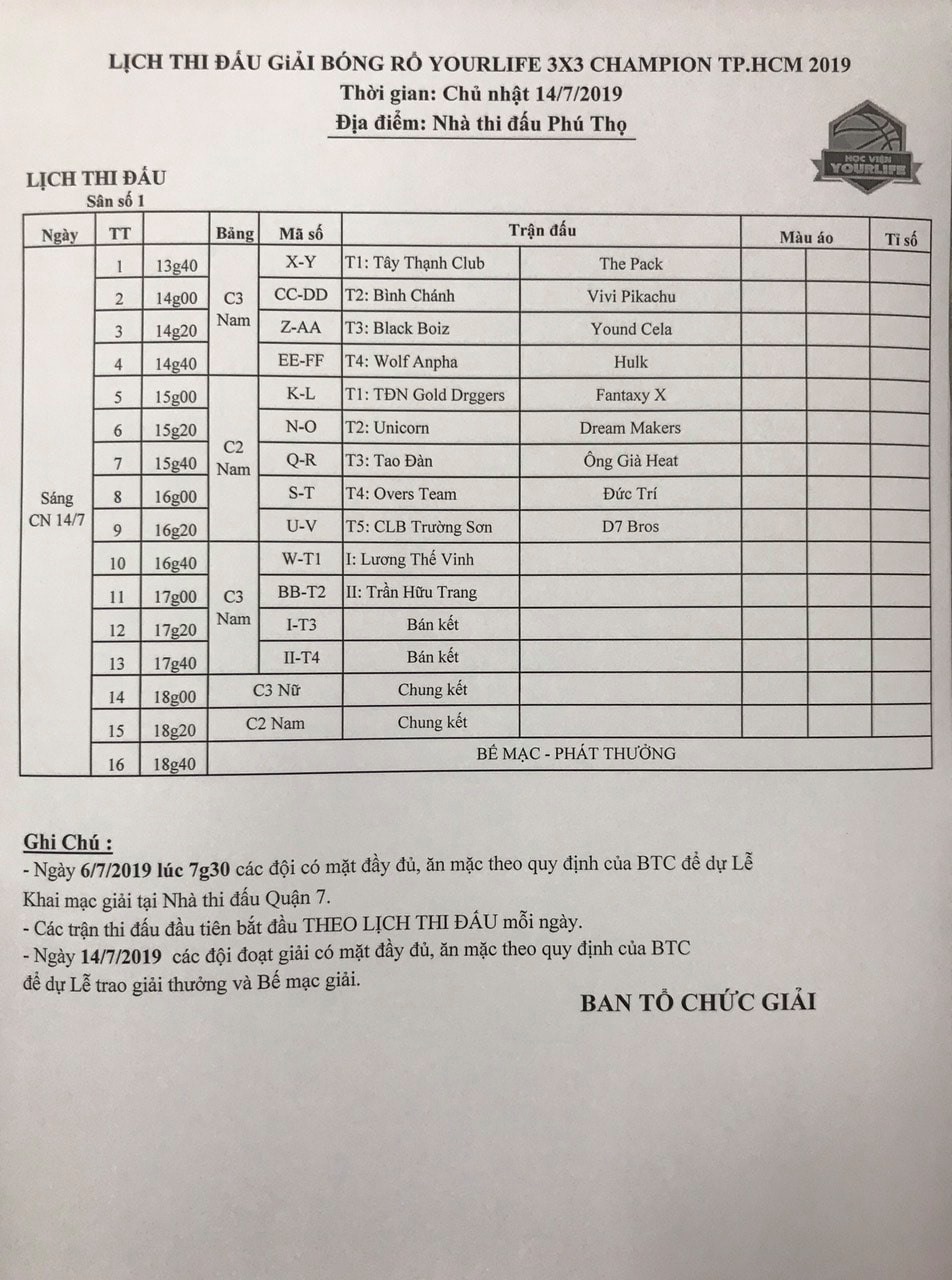 Giải bóng rổ Yourlife 3x3 Tournament 2019: Kết quả vòng bảng và lịch thi đấu chi tiết ngày cuối cùng Giải bóng rổ Yourlife 3x3 Tournament 2019: Kết quả vòng bảng và lịch thi đấu chi tiết ngày cuối cùng